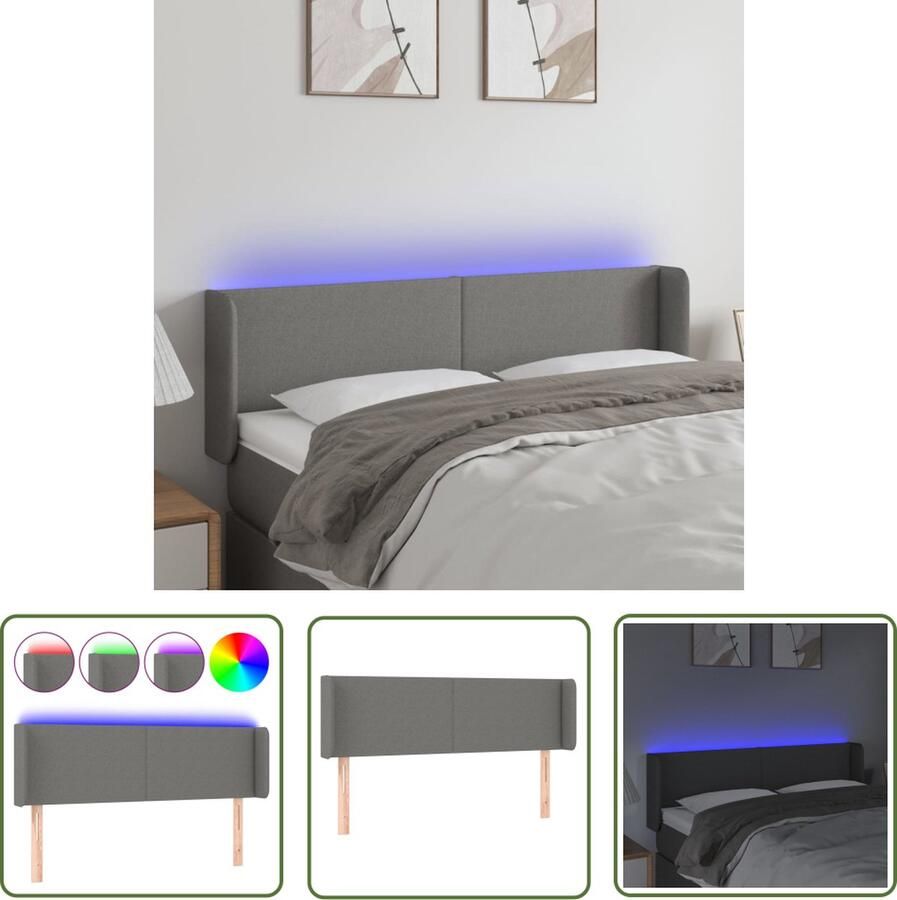 The Living Store Hoofdbord LED 147x16x78 88 cm stof donkergrijs Led Hoofdbord Grijs Led Verlichting Comfortabele Hoofdsteun Snijbare Led Strip
