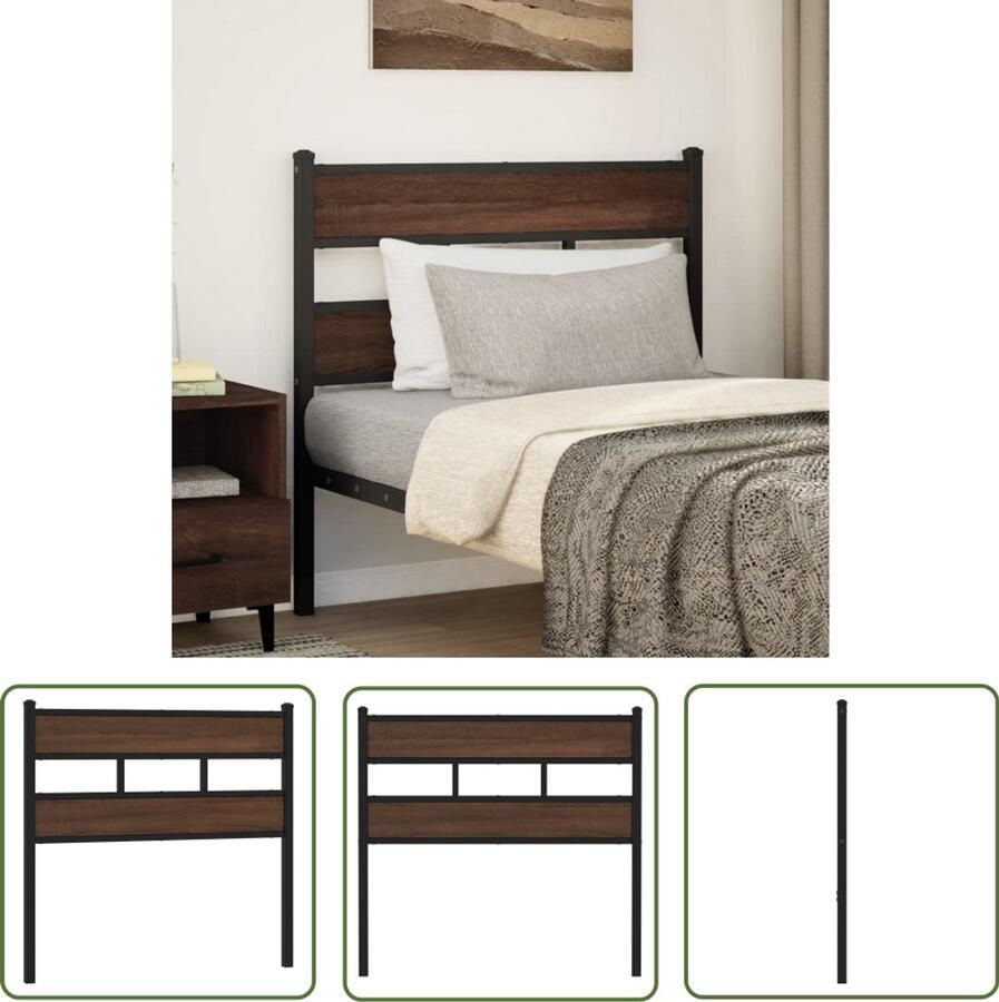 The Living Store Hoofdbord 100 cm bewerkt hout en staal bruin eikenkleurig Hoofd Bord Hoofdbord Bed Frame Houten Hoofdbord Staal Hoofdbord