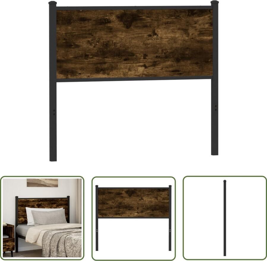 The Living Store Hoofdbord 100 cm bewerkt hout en staal gerookt eikenkleurig Hoofd Bord Hoofdbord Beddecoratie Slaapkamer Decoratie Houten Hoofdbord