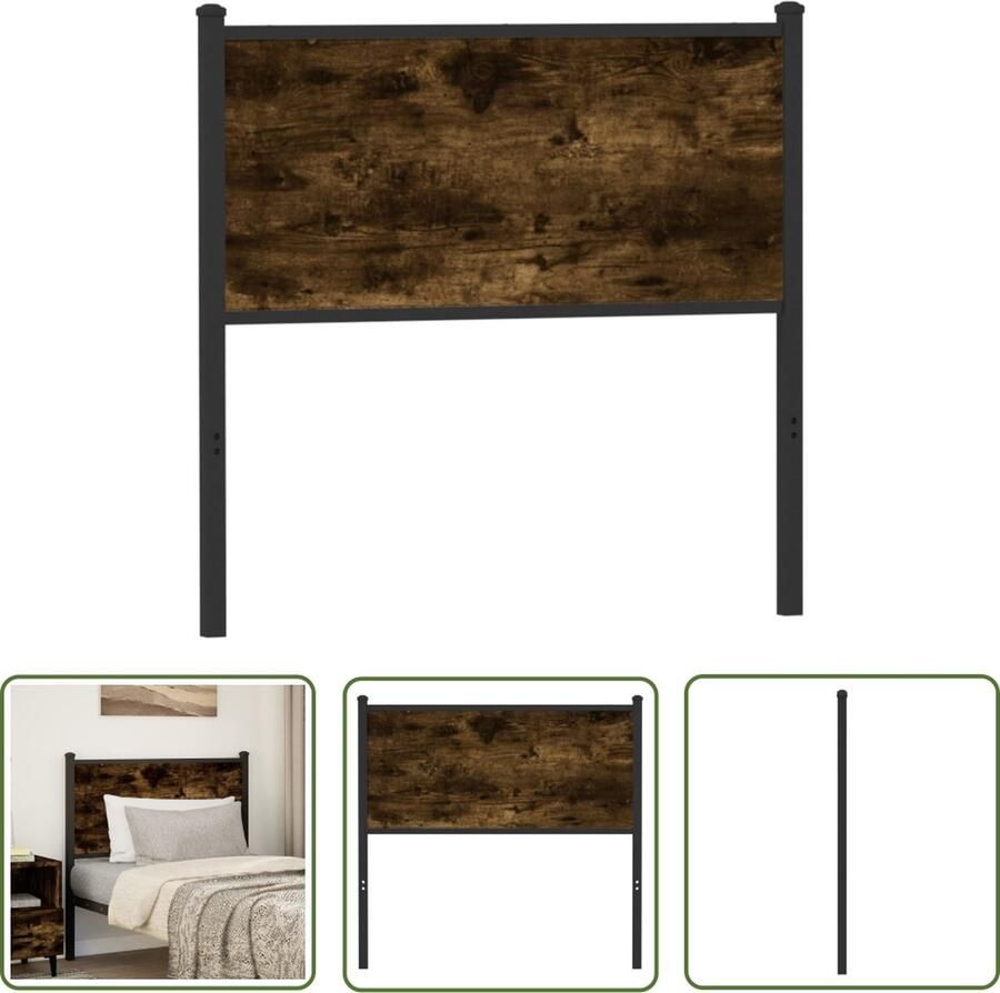The Living Store Hoofdbord 80 cm bewerkt hout en staal gerookt eikenkleurig Hoofd Bord Hoofdbord Bed Frame Beddecoratie Houten Hoofdbord
