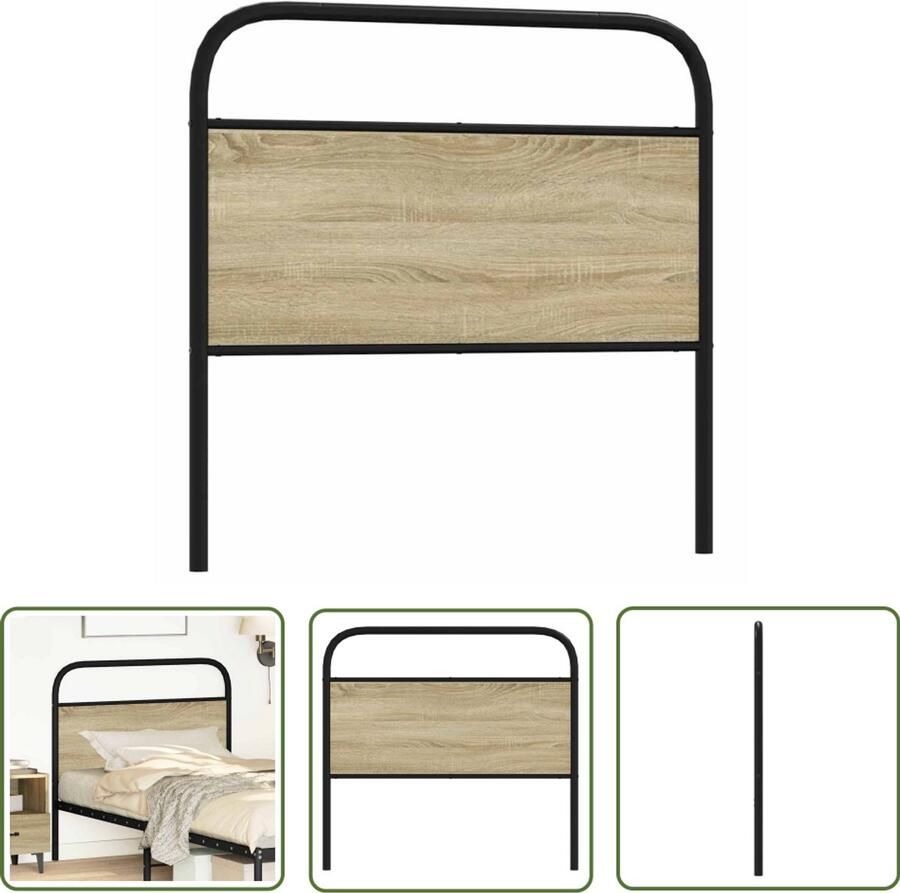 The Living Store Hoofdbord 90 cm staal en bewerkt hout sonoma eikenkleurig Hoofd Bord Hoofdbord Bed Frame Slaap Kamer Houten Hoofdbord