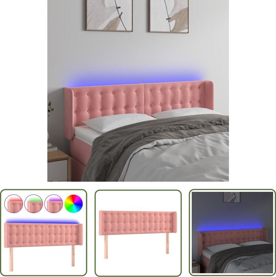 The Living Store Hoofdbord LED 147x16x78 88 cm fluweel roze Hoofd Bord Hoofdbord Led Hoofdbord Fluweel Hoofdbord Roze Hoofdbord