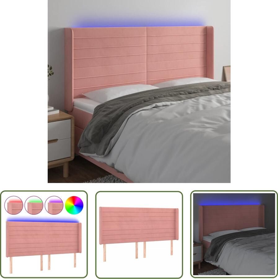The Living Store Hoofdbord Roze Fluweel Verstelbaar Comfortabele ondersteuning Snijdbare LED-strip 183x16x118 128cm Hoofd Bord Hoofdbord Led Hoofdbord Roze Hoofdbord Velvet Hoofdbord
