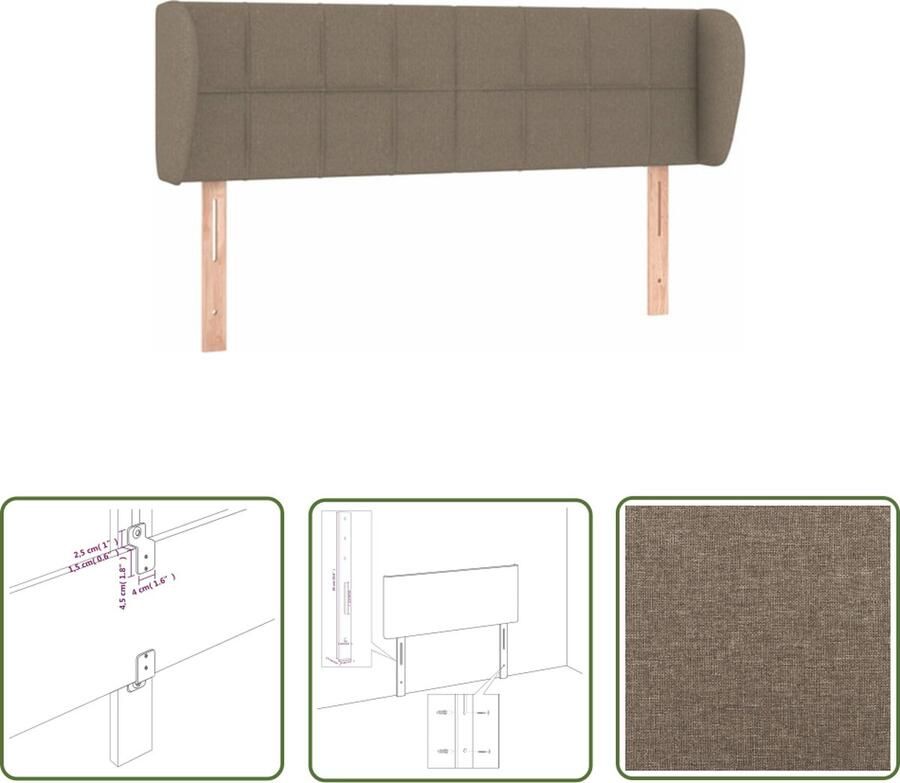 The Living Store Hoofdbord met randen 147x23x78 88 cm stof taupe Hoofd Bord Hoofdbord Beddecoratie Stoffen Hoofdbord Taupecleur - Foto 2