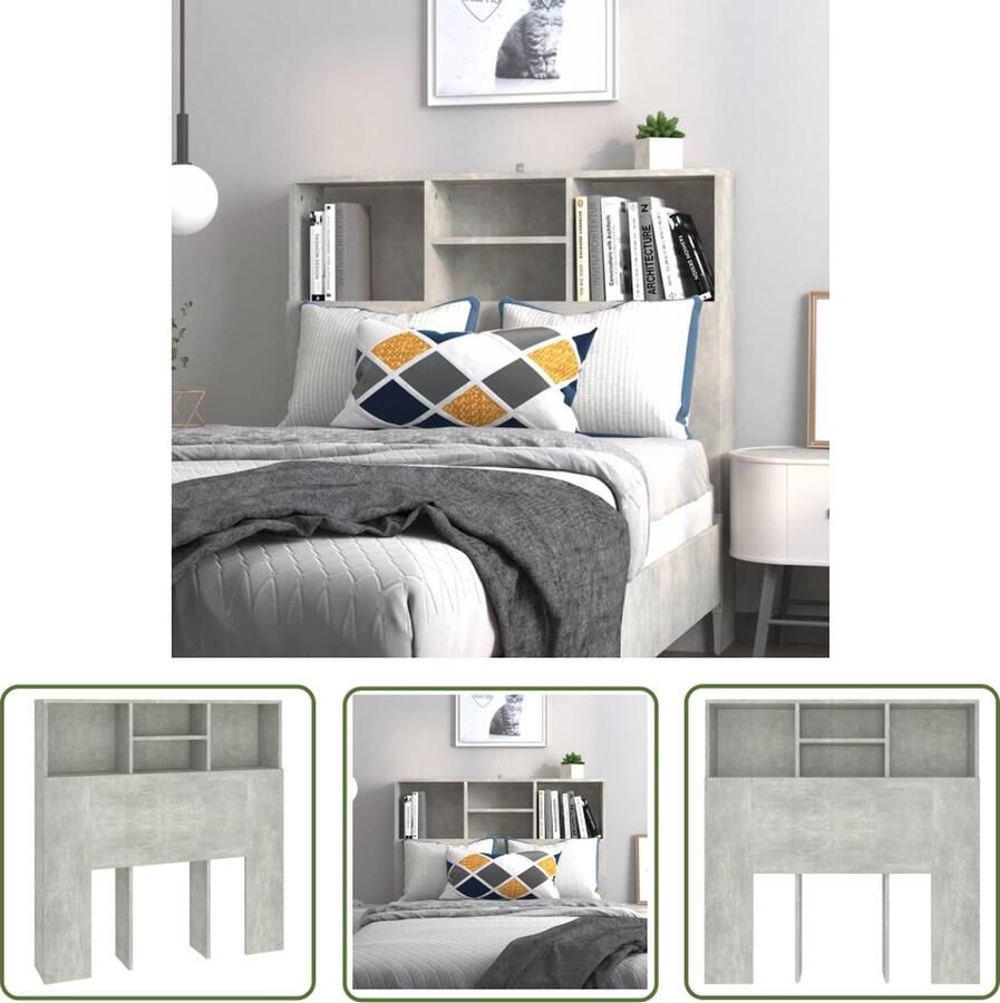 The Living Store Wandhoofdbordkast Betongrijs 100 x 19 x 103.5 cm Bewerkt hout Hoofd Bordkast Hoofdbord Wandhoofdbordkast Beton Grijs Houten Hoofdbord