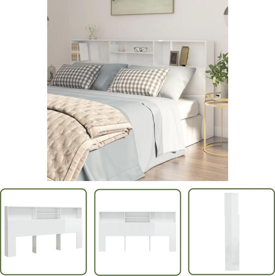 The Living Store Hoofdbordkast 200 x 19 x 103.5 cm Hoogglans wit Stevig bewerkt hout Hoofd Bordkast Hoofdbord Hoofdkast Bedkanten Slaapkamerdecoratie