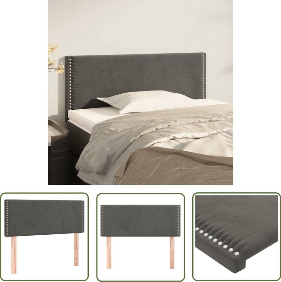 The Living Store Hoofdbord Klassiek Donkergrijs 90x5x78 88cm Fluweel Houten poten Hoofd Bord Hoofdbord Klassiek Fluweel Hoofdbord Donkere Grijze Hoofdbord Beddecoratie