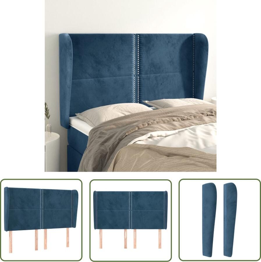 The Living Store Hoofdbord Klassiek Donkerblauw 147 x 23 x 118 128 cm Fluweel Stevige poten Hoofd Bord Hoofdbord Klassiek Beddecoratie Velvet Blauw