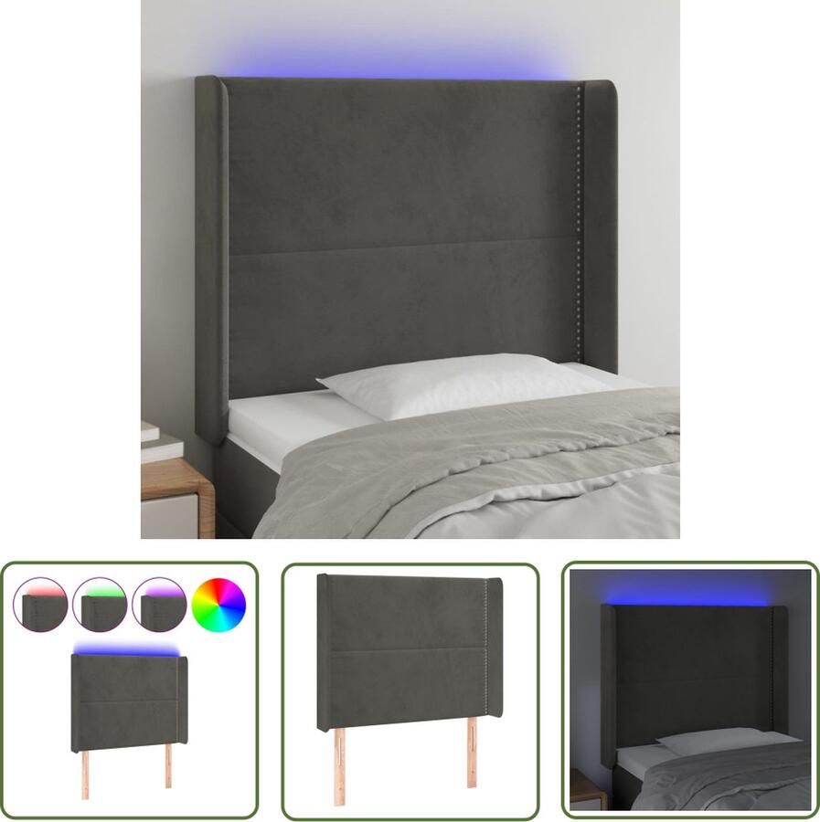 The Living Store Hoofdbord LED 103x16x118 128 cm fluweel donkergrijs Hoofd Bord Led Hoofdbord Met Led Hoofdbord Grijs Velvet Hoofdbord Led Lampen