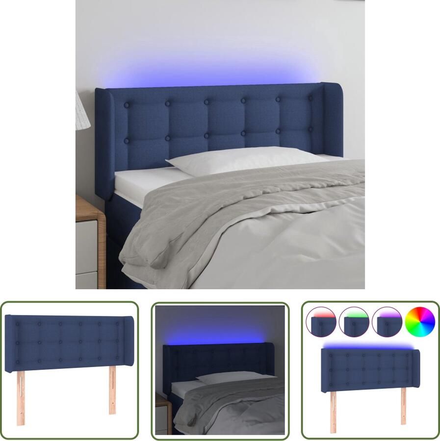 The Living Store Hoofdbord LED 103x16x78 88 cm stof blauw Hoofd Bord Led Hoofdbord Met Led Hoofdbord Blauw Led Lampen Slaapkamersdecoratie