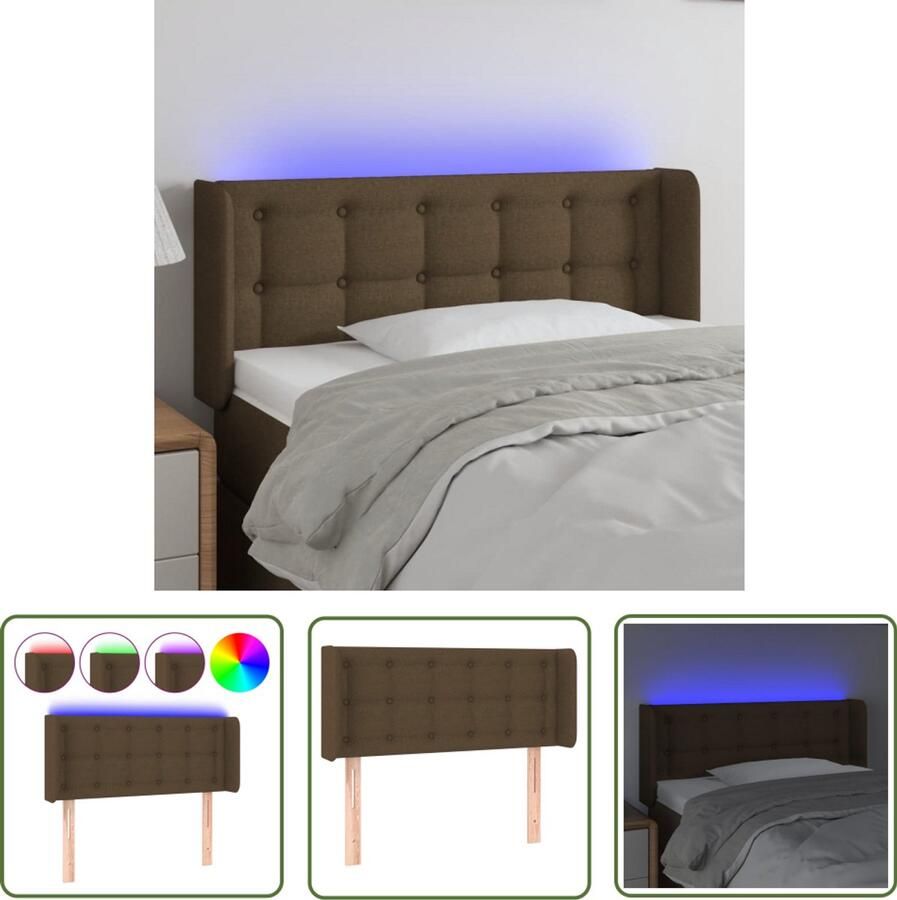 The Living Store Hoofdbord LED-strip Donkerbruin 103x16x78 88cm Duurzaam materiaal Kleurrijke LED-verlichting Verstelbare hoogte Comfortabele ondersteuning Snijdbare LED-strip Inclusief montagehandleiding USB-aansluiting