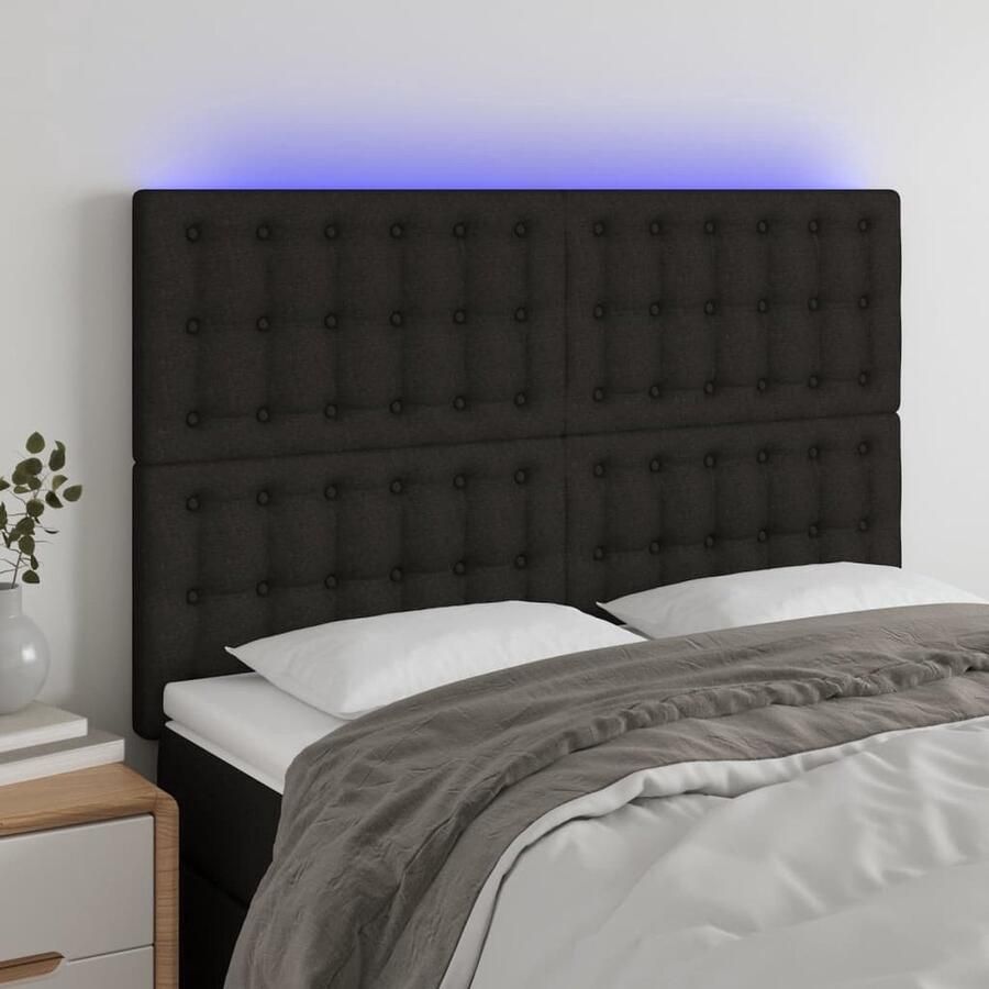 The Living Store Hoofdeind LED-strips 144 x 5 x 118 128 cm Verstelbaar Zwart Hoofd Bord Led Hoofdbord Met Led Hoofdbord Zwart Led Lampen Headboard Slaap Kamer Decoratie