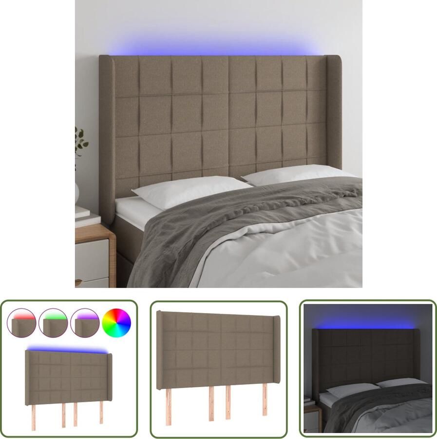 The Living Store Hoofdbord LED 147x16x118 128 cm stof taupe Hoofd Bord Led Hoofdbord Met Led Bedhoofdbord Slaapkamersdecoratie Headboard