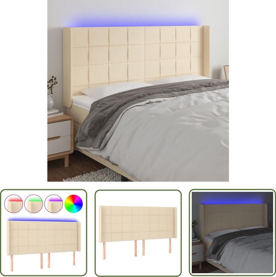 The Living Store Hoofdbord LED 183x16x118 128 cm Stof Verstelbare hoogte Kleurrijke LED-verlichting Duurzaam Hoofd Bord Led Hoofdbord Met Led Hoofdbord Creme Led Hoofdbord Bedroom Decor