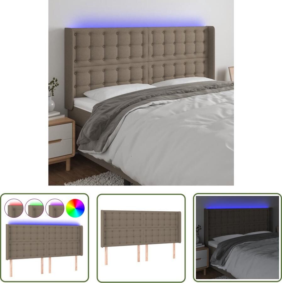 The Living Store Hoofdbord LED 183x16x118 128 cm stof taupe Hoofd Bord Led Hoofdbord Met Led Hoofdbord Taupe Led Lampjes Comfortabele Ondersteuning