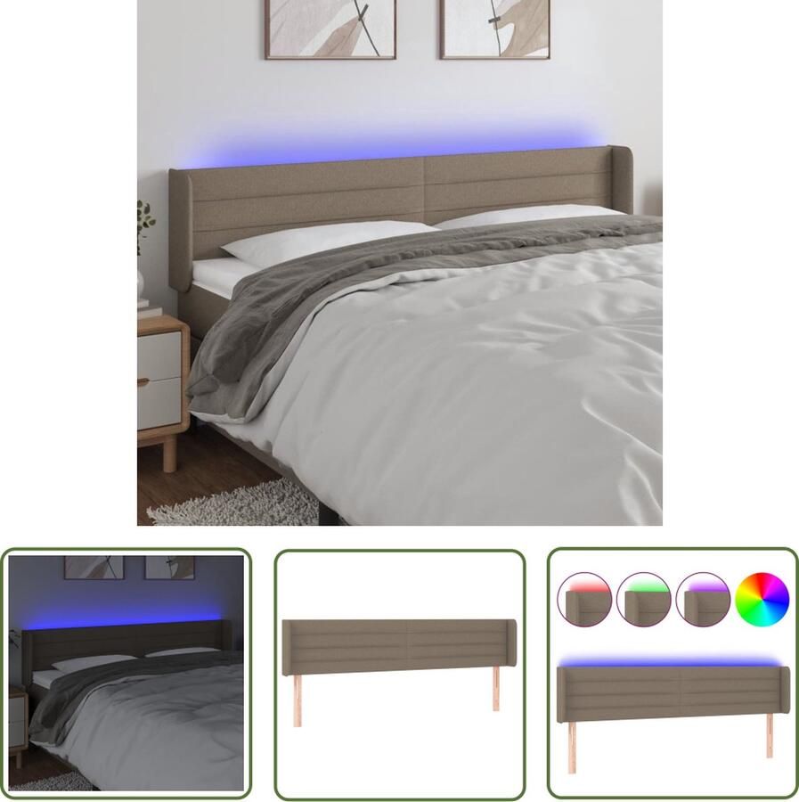 The Living Store Hoofdbord LED-strip Taupe 183 x 16 x 78 88 cm verstelbaar ademend duurzaam met schaarsymbool Hoofd Bord Led Hoofdbord Met Led Beddecoratie Headboard Slaapkamerstijl - Foto 2