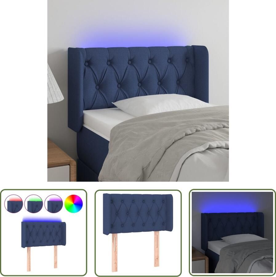 The Living Store Hoofdbord LED 83x16x78 88 cm stof blauw Hoofd Bord Led Hoofdbord Met Led Beddecoratie Slaapkamerstijl Comfortabel Hoofdbord