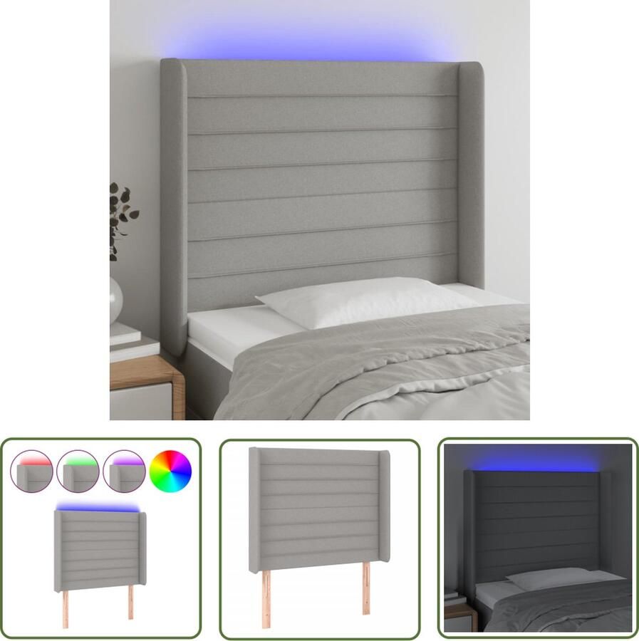 The Living Store Hoofdbord LED-licht 93x16x118 128 cm Lichtgrijs Hoofd Bord Led Hoofdbord Met Led Beddengoed Slaapkamersdecoratie Bedroom Decor