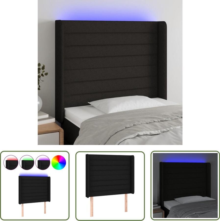 The Living Store Hoofdbord LED Zwart 93x16x118 128 cm Verstelbaar Duurzaam materiaal Kleurrijke LED-verlichting Snijdbare LED-strip Inclusief montagehandleiding