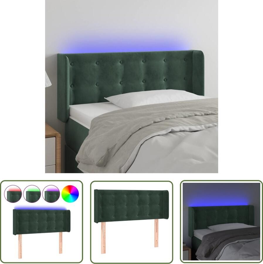 The Living Store Hoofdbord LED donkergroen 93 x 16 x 78 88 cm zacht fluweel Hoofd Bord Led Hoofdbord Met Led Headboard Velvet Headboard Groen Hoofdbord