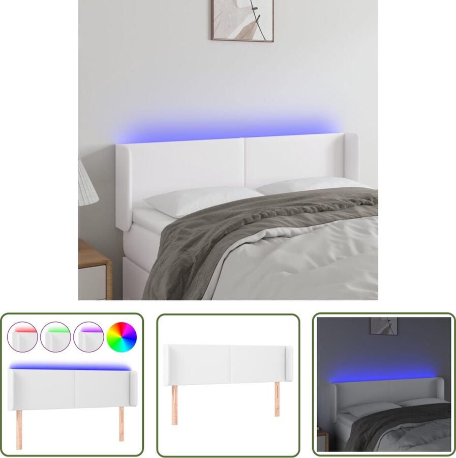 The Living Store Hoofdbord LED 147x16x78 88 cm kunstleer wit LED Hoofdbord Met Led Verlichting Kunstleder Hoofdbord Witte Hoofdbord Adjustable Hoofdbord