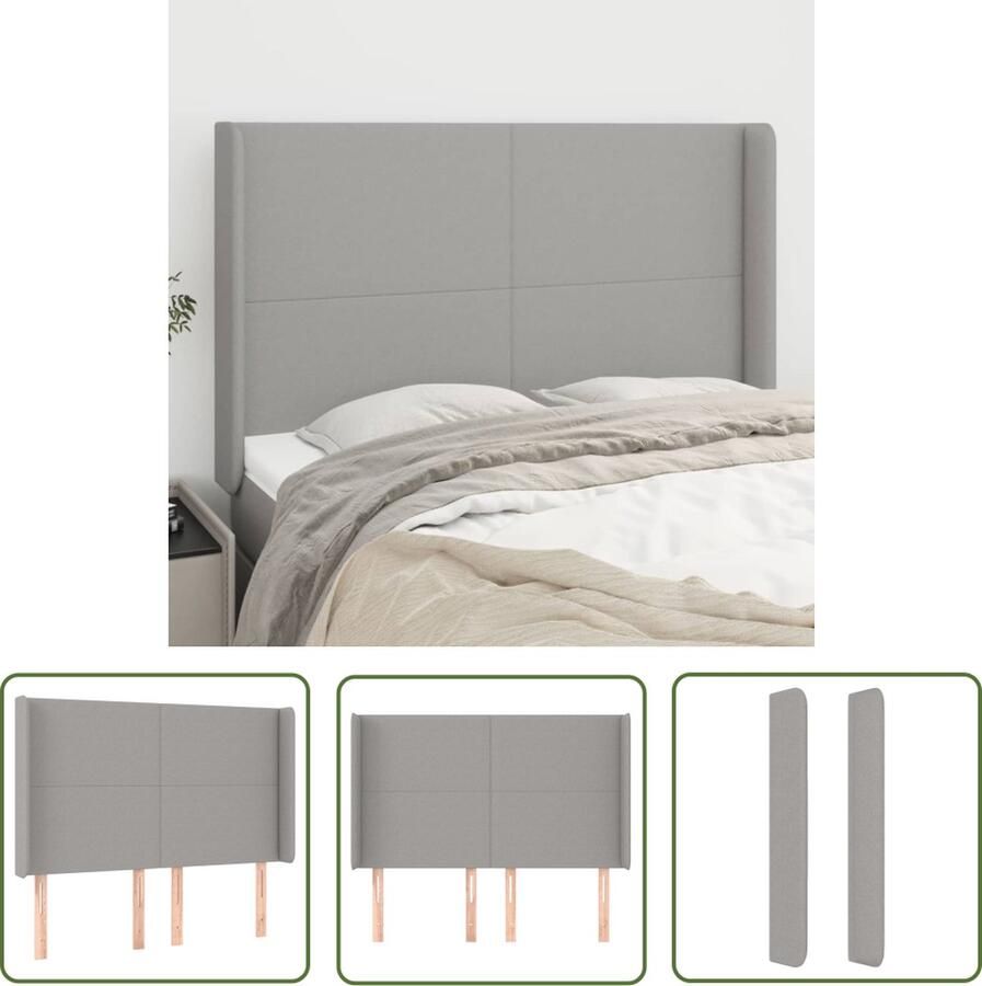 The Living Store Hoofdbord met randen 147x16x118 128 cm stof lichtgrijs Hoofd Bord Hoofdkussen Beddecoratie Slaapcomfort Stoffen Hoofdbord