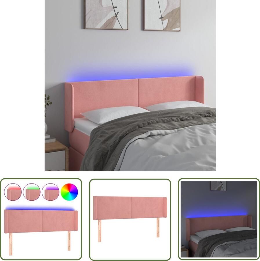The Living Store LED-hoofdbord fluweel verstelbare hoogte kleurrijke LED-verlichting comfortabele ondersteuning snijdbare LED-strip roze 147 x 16 x 78 88 cm IP65 1 x hoofdbord met randen 2 LED-strips