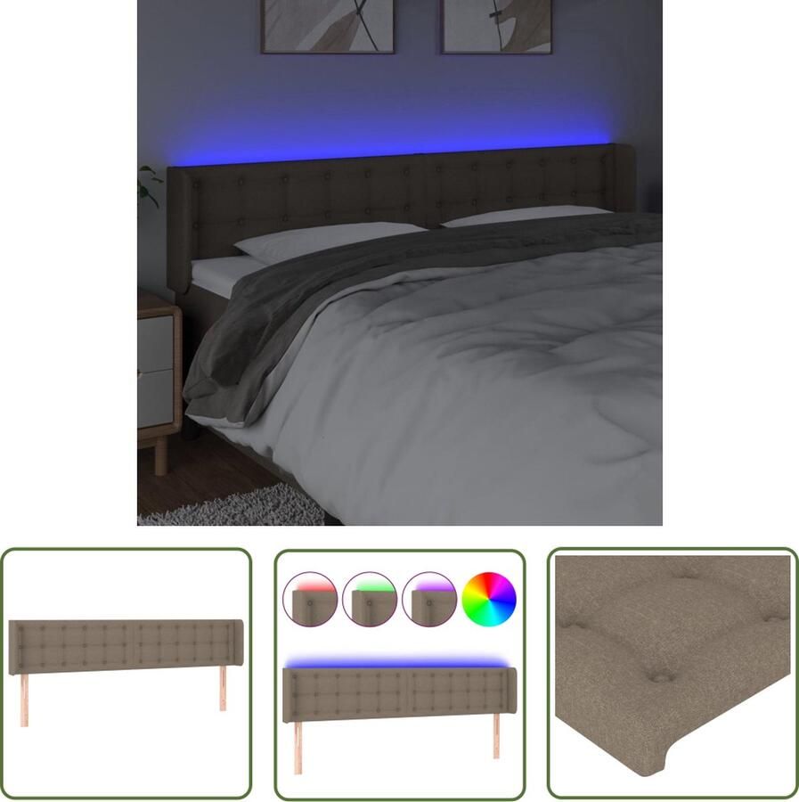 The Living Store Hoofdbord LED Taupe 163 x 16 x 78 88 cm Duurzaam materiaal Hoofd Bord Led Hoofdbord Met Verlichting Led Headboard Taupecouleur Stoffen Hoofdbord