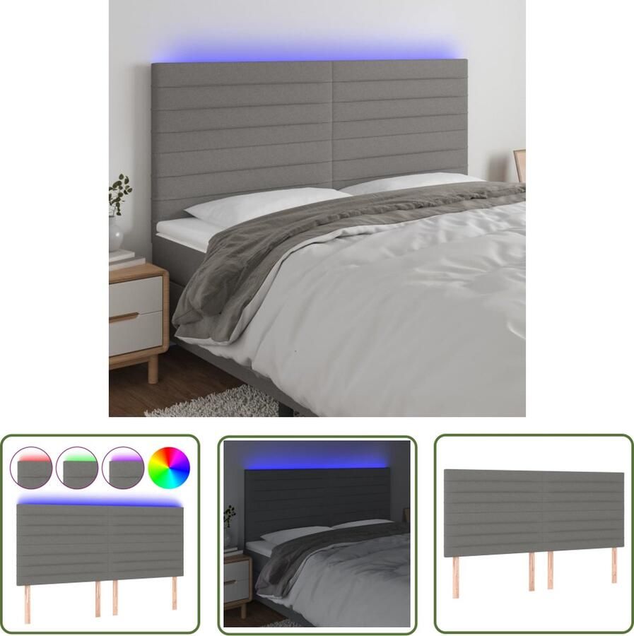 The Living Store Hoofdbord LED 180x5x118 128 cm stof donkergrijs Hoofd Bord Led Hoofdbord Met Verlichting Bedhead Headboard Slaapkamersdecoratie