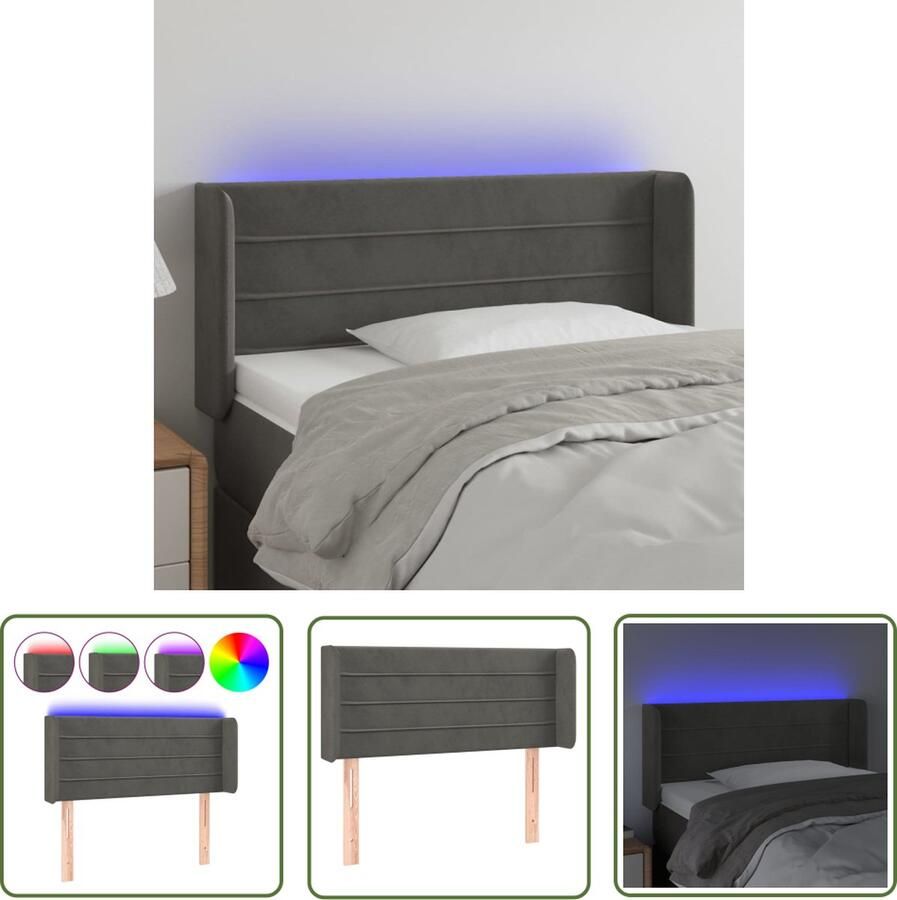 The Living Store Hoofdbord LED-fluweel donkergrijs 83 x 16 x 78 88 cm verstelbaar Hoofd Bord Led Hoofdbord Met Verlichting Velvet Hoofdbord Grijs Hoofdbord Beddecoratie