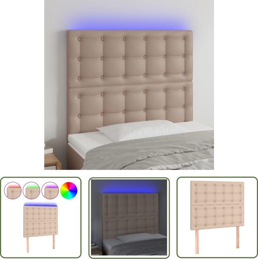 The Living Store Hoofdbord LED 90x5x118 128 cm kunstleer cappuccinokleurig Hoofd Bord Led Hoofdbord Met Verlichting Kapstokken Leder Look Bruine Hoofdborden