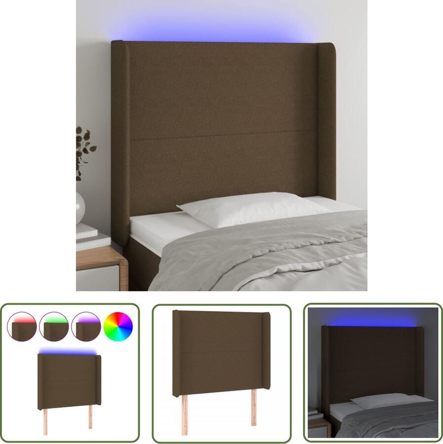 The Living Store Hoofdbord LED 93x16x118 128 cm stof donkerbruin Hoofd Bord Led Hoofdbord Met Verlichting Hoofdbord Bruin Lederlook Hoofdbord Comfortabele Hoofdbord
