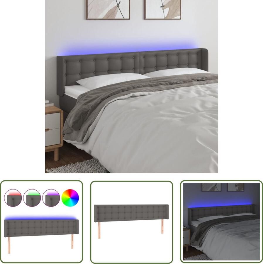 The Living Store Hoofdbord LED 183x16x78 88 cm kunstleer grijs Klassieke Led Hoofdbord Met Verlichting Leder Look Hoofdbord Elektrisch Hoofdbord Comfortabel Hoofdbord