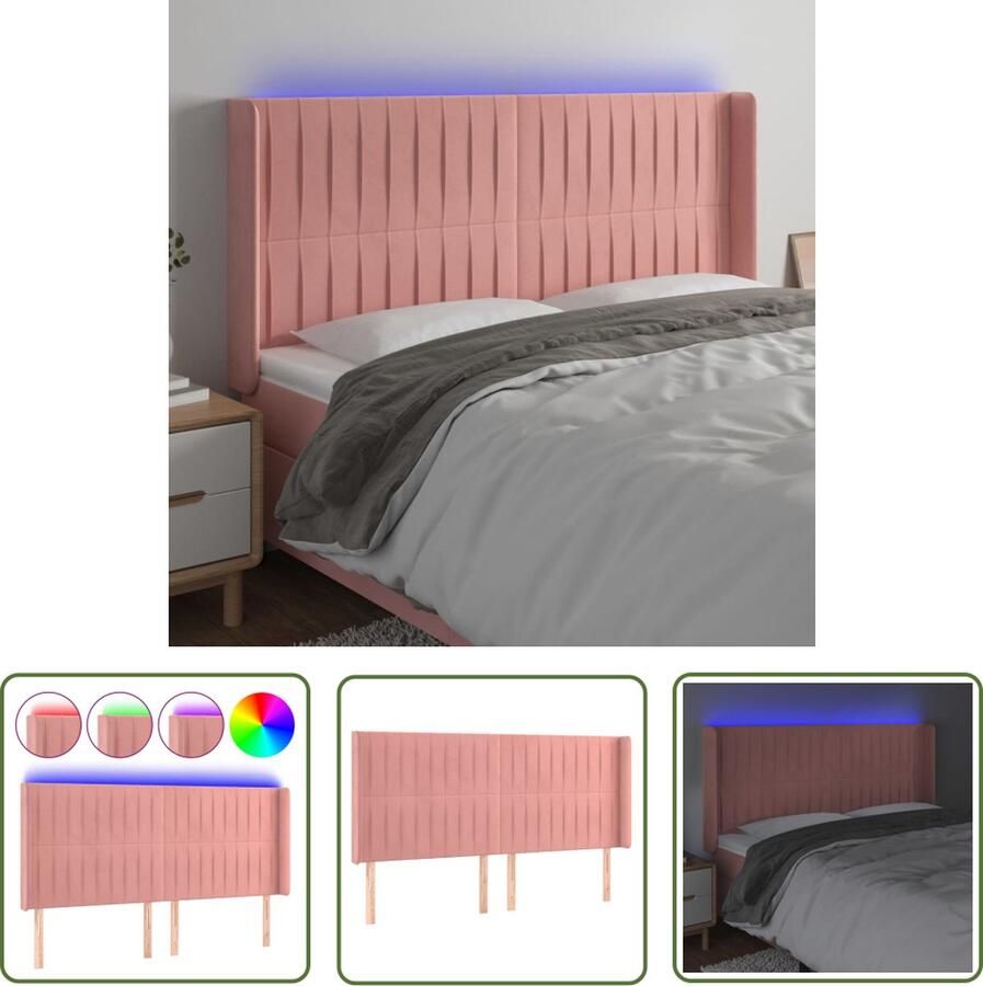 The Living Store Hoofdbord LED 163x16x118 128 cm fluweel roze Klassieke Hoofdbord Led Hoofdbord Fluweel Hoofdbord Roze Hoofdbord Met Verlichting - Foto 2