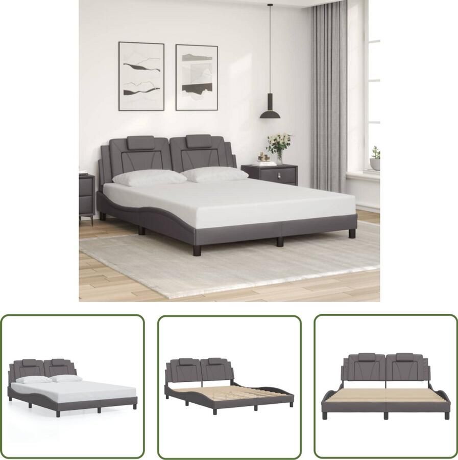 VidaXL Bedframe Viana zonder matras kunstleer grijs 160x200 cm Slaapcomfort Hoofdbord Bed Frame Boxspring Tweepersoonsbed
