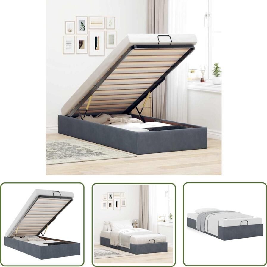 VidaXL Hoofdbord Slaapcomfort Bedframe zonder matras 100x200 cm fluweel donkergrijs Bed Frame Tweepersoonsbed Donkere Kleuren