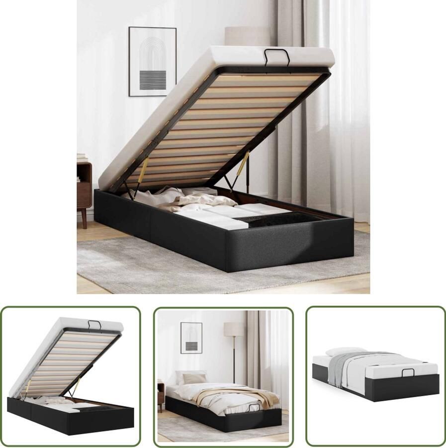 VidaXL Bedframe zonder matras 90x200 cm kunstleer zwart Slaapcomfort Hoofdbord Bed Frame Tweepersoonsbed Boxspring Alternatief