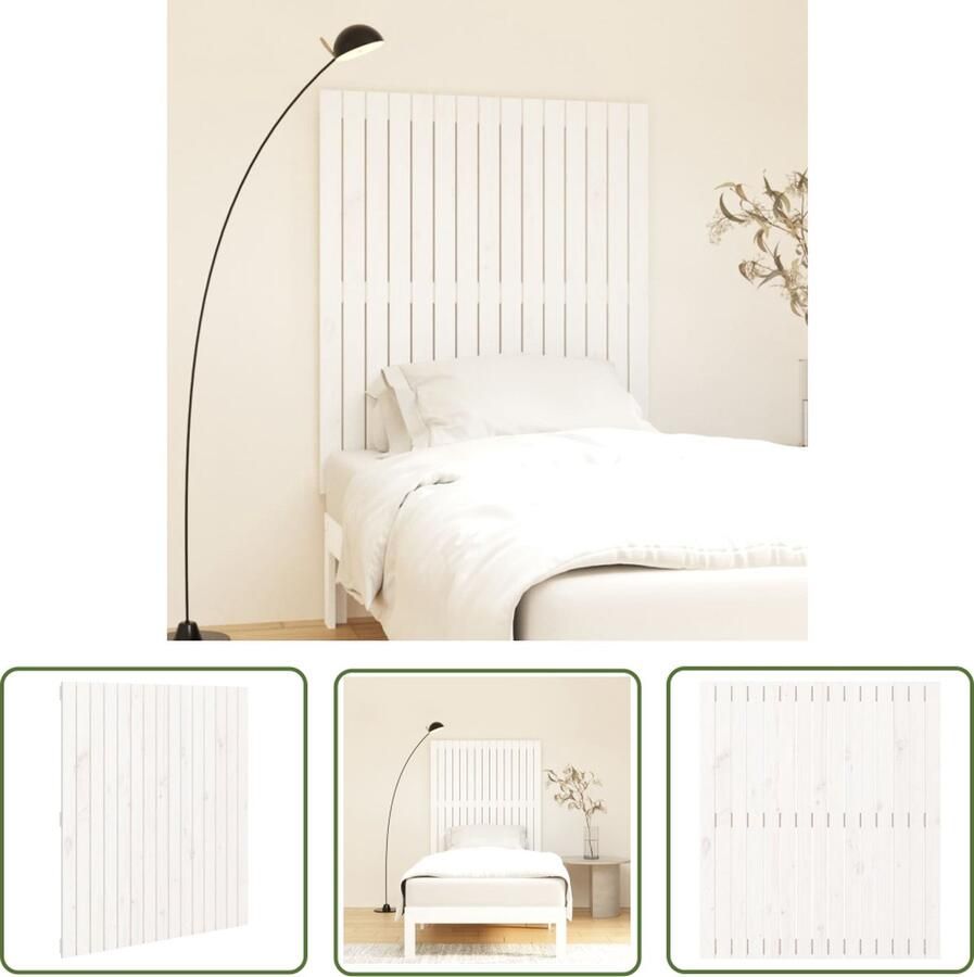 The Living Store Wandhoofdbord 95 5x3x110 cm massief grenenhout wit Wandhoofdbord Hoofdbord Slaapkamer Decoratie Grenenhout Meubilair Wit Hoofdbord