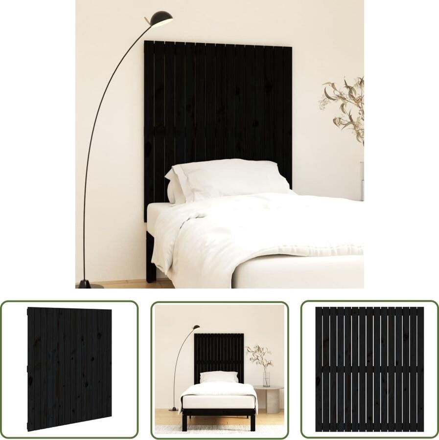 The Living Store Wandhoofdbord Grenenhout Zwart 95.5 x 3 x 110 cm Klassiek design Wandhoofdbord Hoofdbord Grenenhout Zwart Klassieke Design