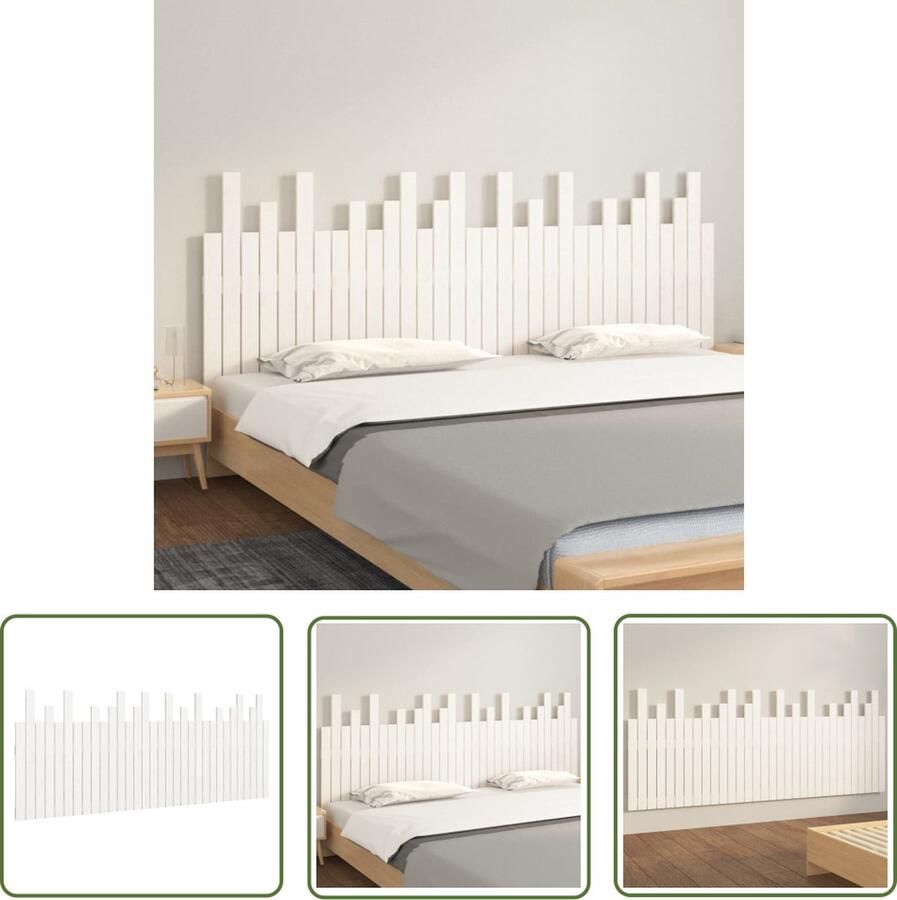 VidaXL Hoofdbord Wandhoofdbord Hoofdbord wandmontage 204x3x80 cm massief grenenhout wit Grenenhout Massief Hout Wit