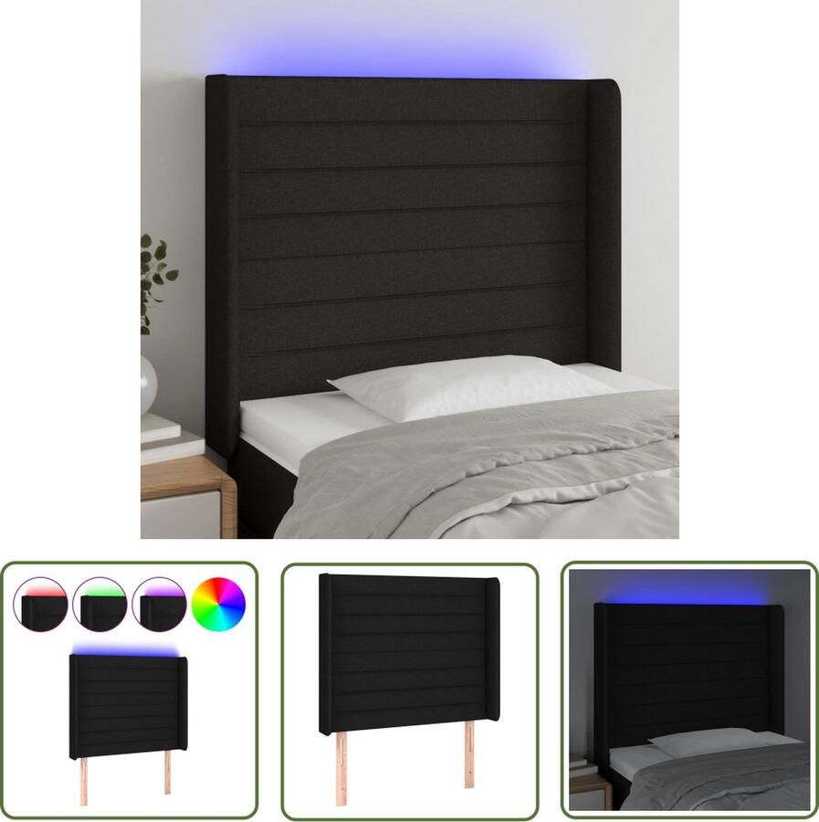 The Living Store Hoofdbord LED Zwart 103x16x118 128 cm Duurzaam materiaal Hoofd Bord Led Hoofdbord Zwart Beddecoratie Headboard Slaapkamerstijl