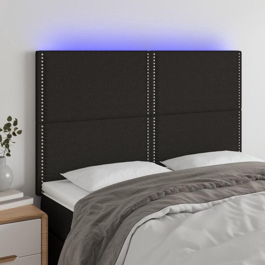 The Living Store LED-hoofdbord Zwarte Stoffen Hoofdeinde 144 x 5 x 118 128 cm Verstelbaar Comfortabel Inclusief 2 LED-strips Hoofd Bord Led Hoofdbord Zwart Hoofdbord Met Led Verlichting Comfortabel Hoofdbord Leeshoek Maken