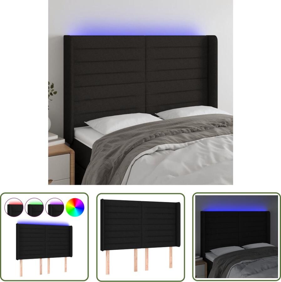 The Living Store Hoofdbord LED zwart 147x16x118 128 cm verstelbare hoogte comfortabele ondersteuning kleurrijke LED-verlichting Hoofd Bord Led Hoofdbord Zwart Hoofdbord Met Verlichting Led Lampen Comfortabel Hoofdbord