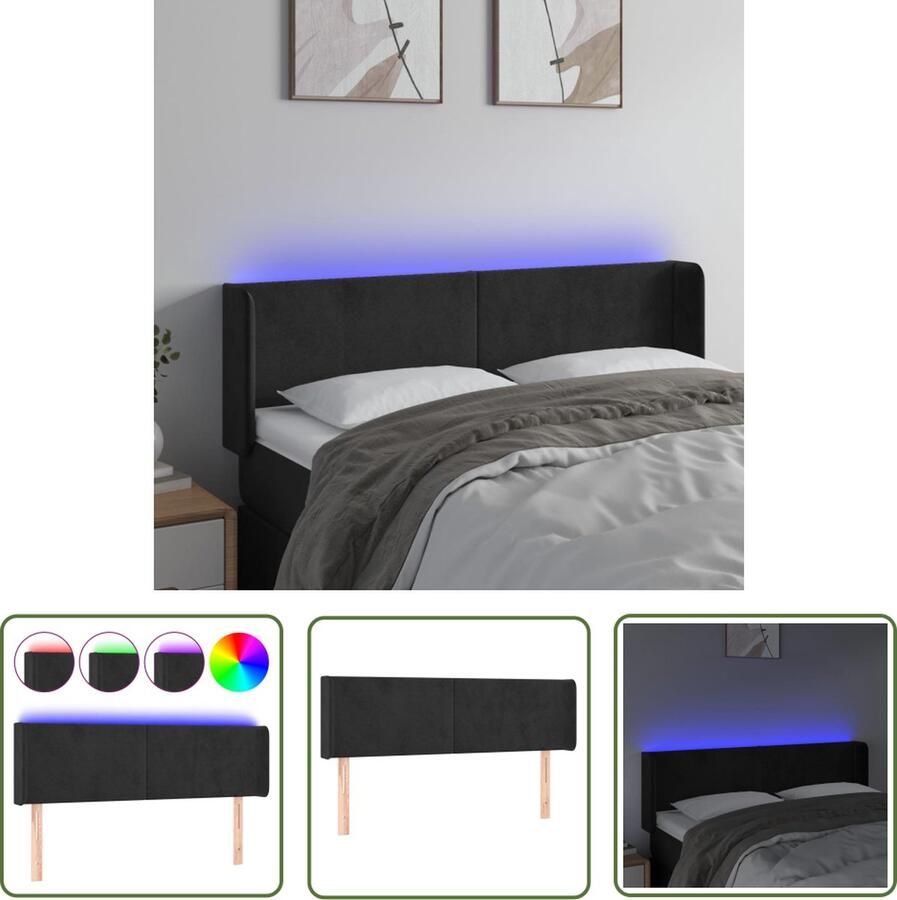 The Living Store Hoofdbord LED 147x16x78 88 cm fluweel zwart Hoofd Bord Led Hoofdbord Zwart Fluweel Hoofdbord Met Led Verlichting Hoofdbord Verstelbaar