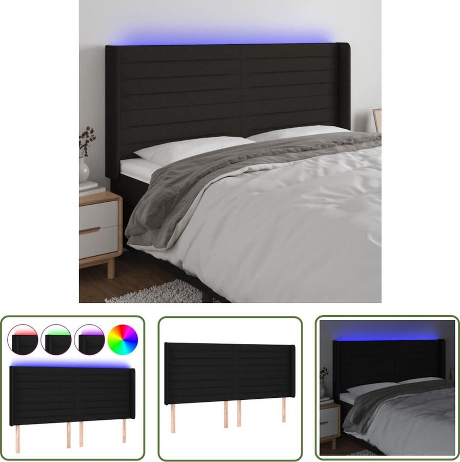 The Living Store LED Hoofdbord Klassiek Hoofdeinde Afmeting- 183 x 16 x 118 128 cm Kleur- Zwart Hoofd Bord Led Hoofdbord Zwart Beddecoratie Headboard Slaapkamers Decoratie
