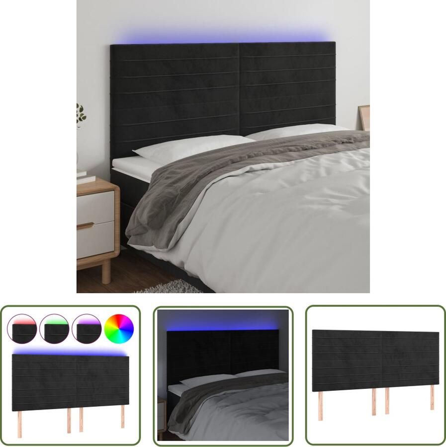 The Living Store Hoofdbord LED 200x5x118 128 cm fluweel zwart Hoofd Bord Led Hoofdbord Zwart Hoofdbord Velvet Led Verlichting Hoofdbord Met Led