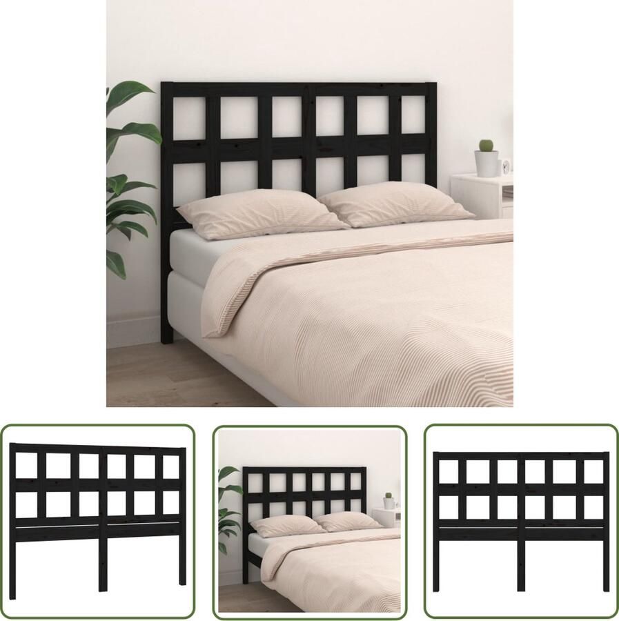 The Living Store Houten hoofdeinde Grenenhout 145.5 x 4 x 100 cm Rustieke uitstraling Hoofdboard Houten Hoofdbord Grenenhout Hoofdbord Rustieke Hoofdbord Zwart Hoofdbord