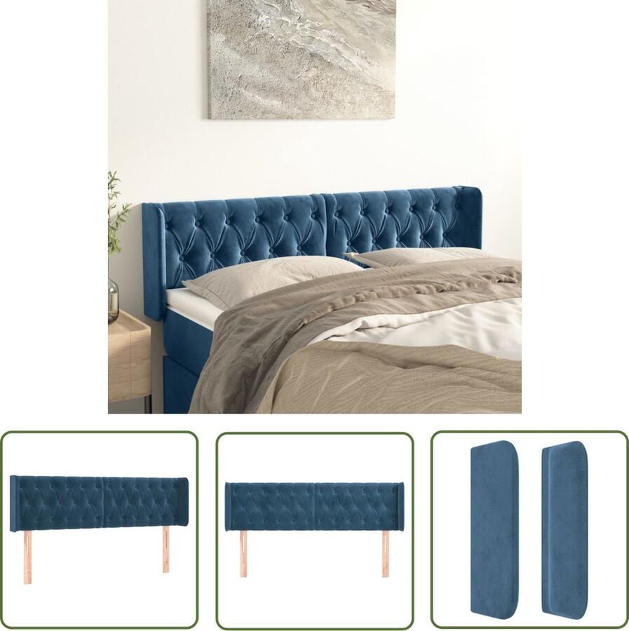 The Living Store Hoofdeind Donkerblauw Fluweel 147 x 16 x 78 88 cm Verstelbaar Hoogte Stevige Houten Poten Hoofd Bord Hoofdborden Bedding Slaapkamers Luxe Bedding