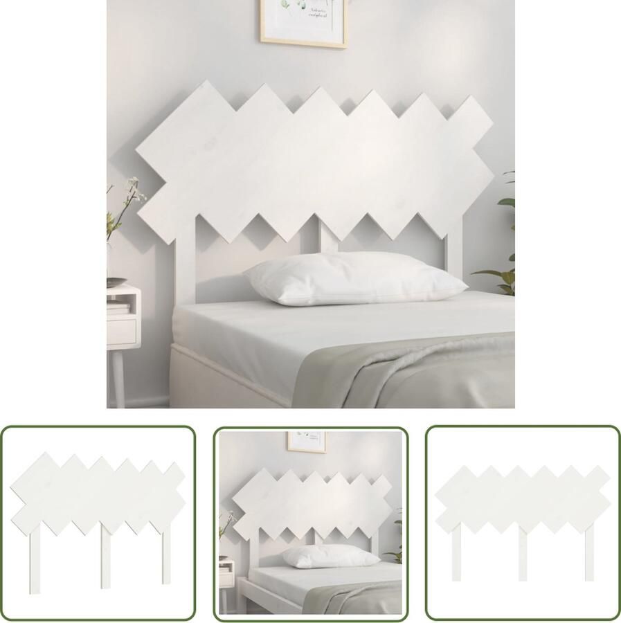The Living Store Houten Hoofdeinde Wit 122.5 x 3 x 80.5 cm Massief Grenenhout Houten Hoofdbord Hoofddekens Beddecoratie Slaapkamers Wit Meubilair