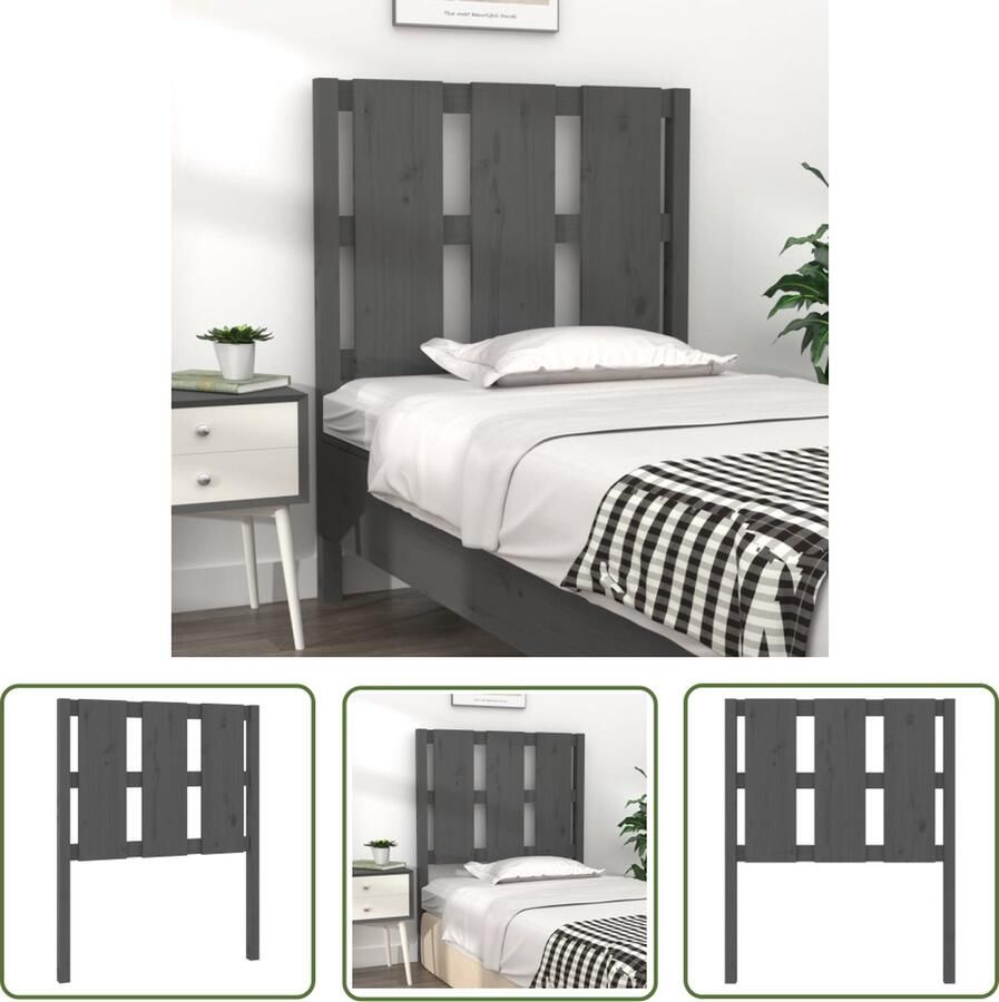 The Living Store Houten Hoofdeinde Grijs 80.5 x 4 x 100 cm Massief Grenenhout Houten Hoofdbord Hoofddekens Beddecoratie Slaapkamers Massief Hout